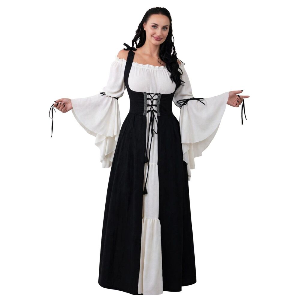 🏰 Spooktacular Renaissance Costume Women's L Black Medieval Chemise NIP